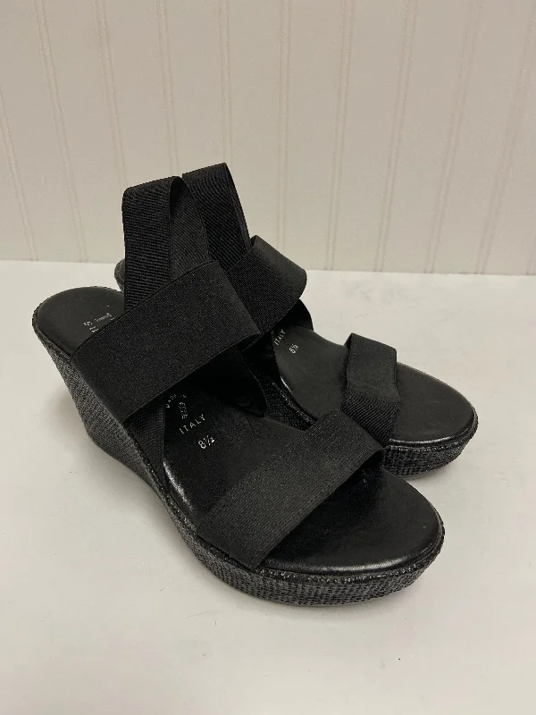 Comfortable Slippers For Home Black Sandals Heels Wedge Italian Shoemakers, Size 8.5