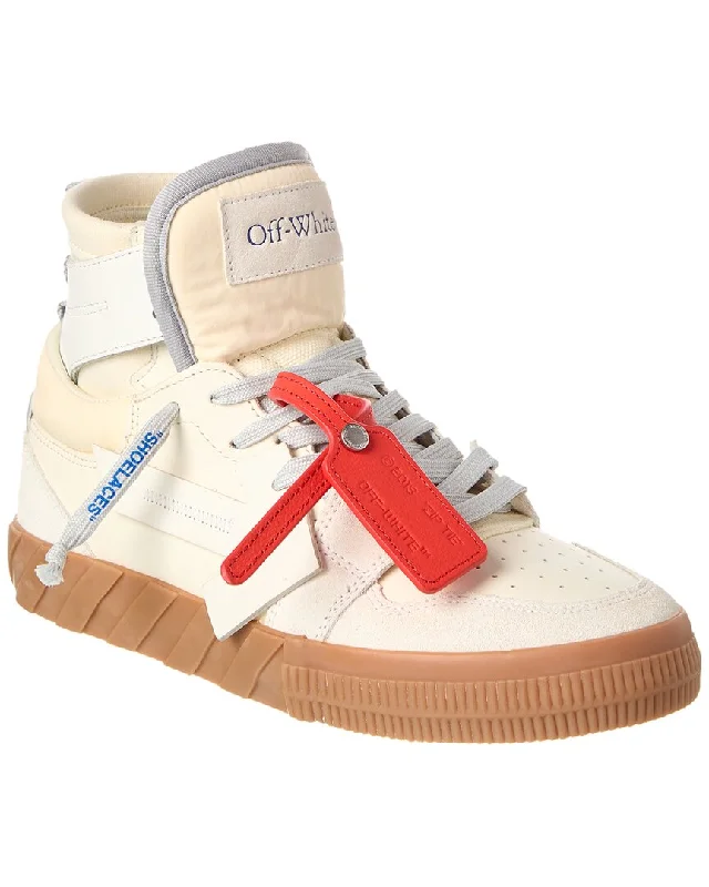 Elegant Wedding Shoes Off-White Floating Arrow Leather & Suede High Top Sneaker