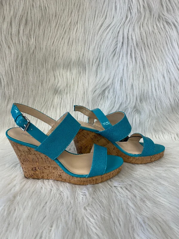 Luxury Boots For Sale Blue & Tan Sandals Heels Wedge Nine West, Size 10.5