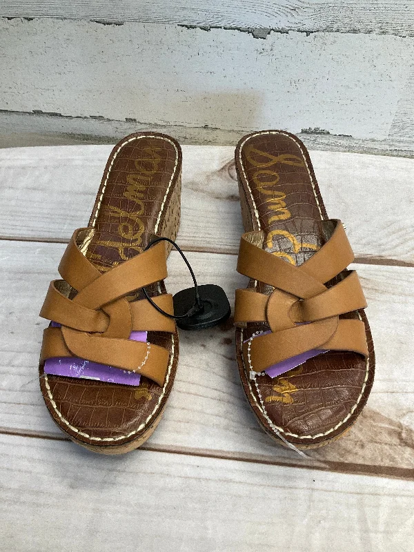 Designer Boots Collection Tan Sandals Heels Wedge Sam Edelman, Size 8