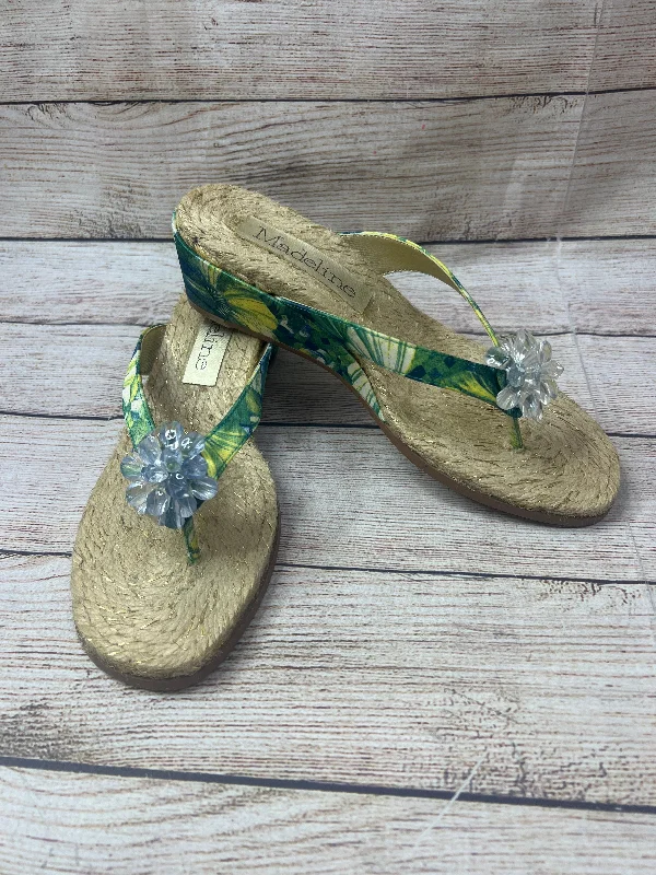 Comfortable Heeled Shoes Tropical Print Sandals Heels Wedge Madeline, Size 6.5