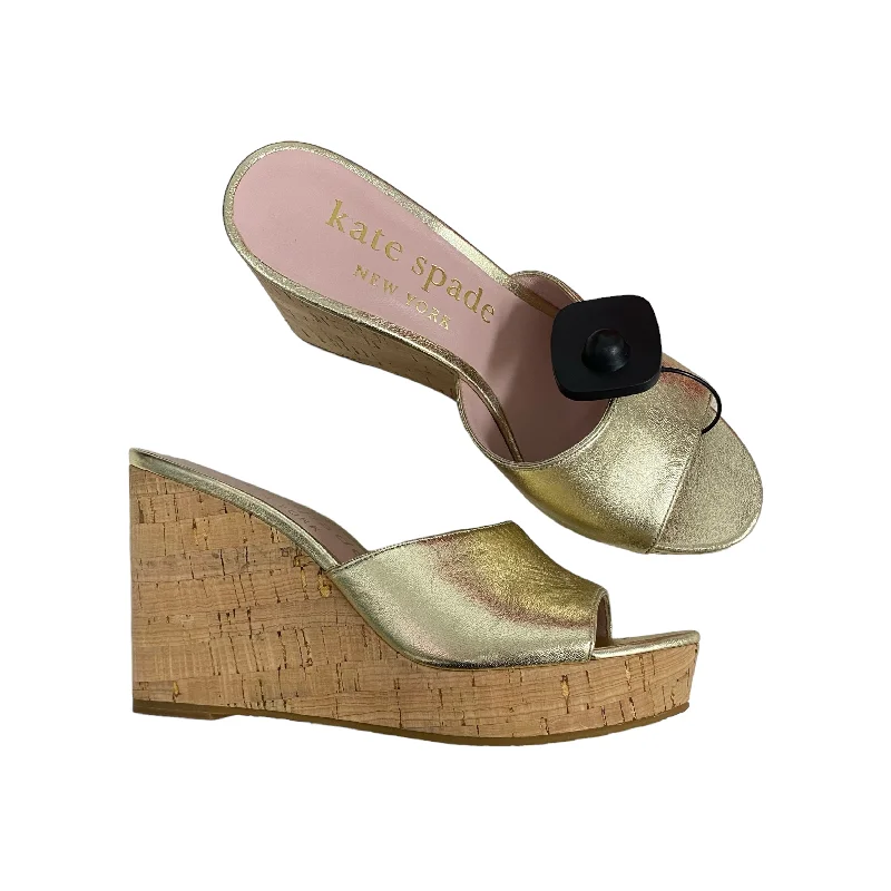 Classic Oxford Shoes Gold Sandals Designer Kate Spade, Size 9.5