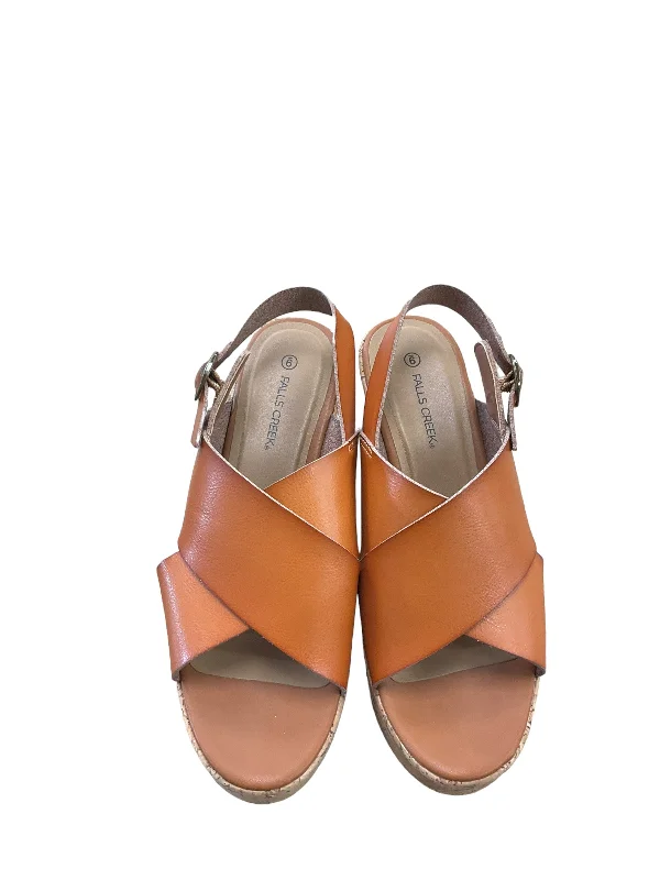 Lightweight Hiking Shoes Sandals Heels Wedge By Falls Creek In Brown, Size: 9