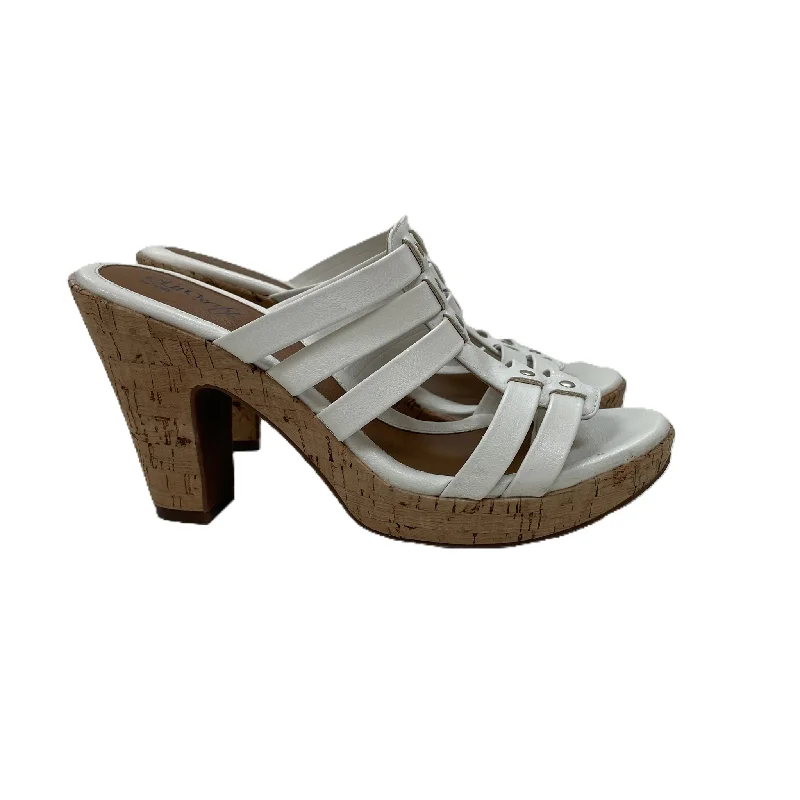 Stylish Winter Footwear White Sandals Heels Block By Sofft, Size: 8