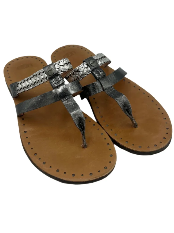 Comfortable Slippers For Home Sandals Designer By UGG In Silver, Size: 9