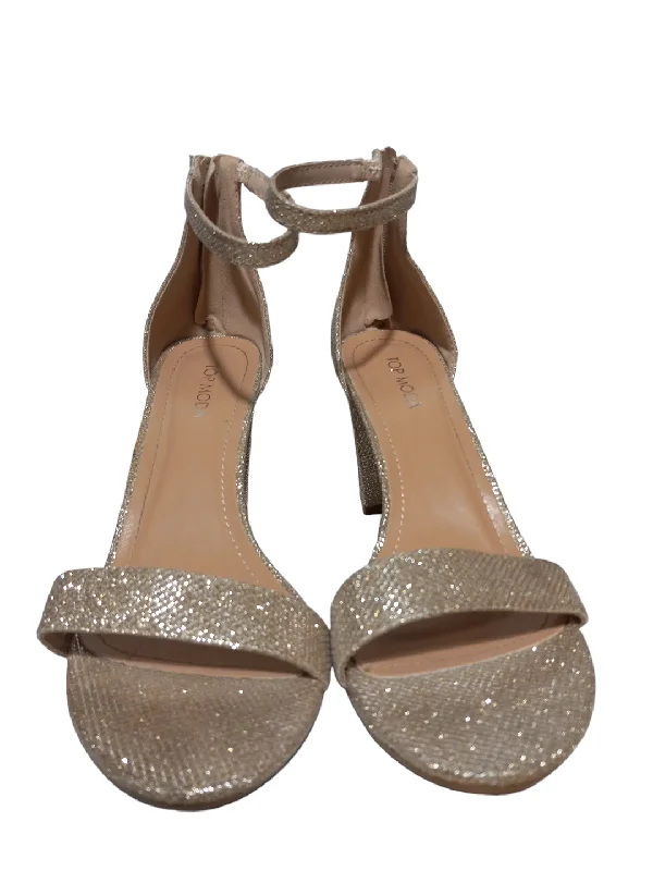 Comfortable Flip Flops Sandals Heels Block By Top Moda In Gold, Size: 10