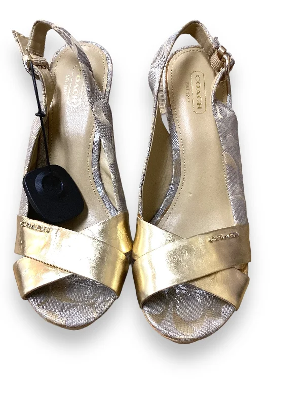 Best Dress Shoes Gold & Silver Sandals Heels Wedge Coach, Size 8.5