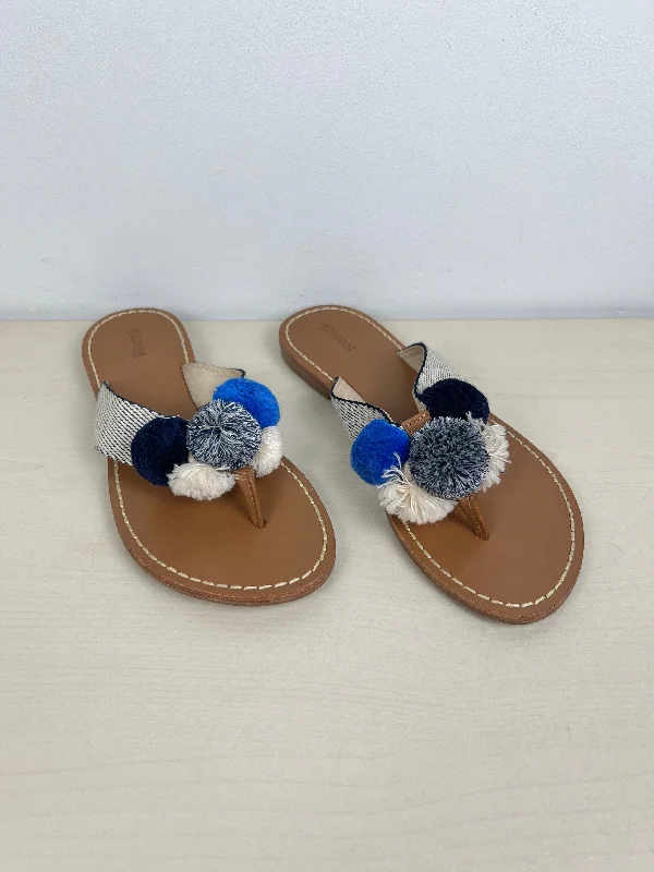 Luxury Running Shoes Blue & Brown Sandals Flip Flops Soludos, Size 7