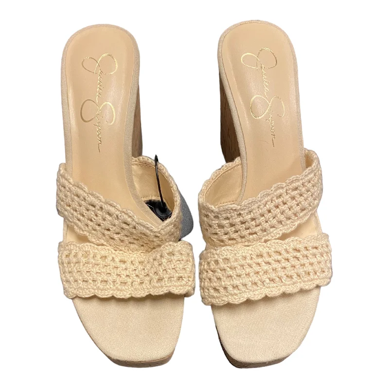 Comfortable Hiking Shoes Cream Sandals Heels Wedge Jessica Simpson, Size 9.5
