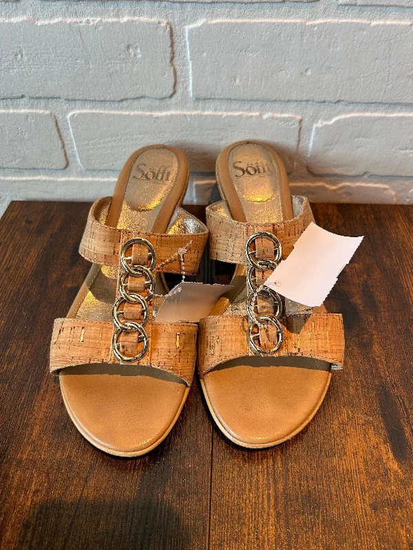 Comfortable Flip Flops Tan Sandals Heels Wedge Sofft, Size 7