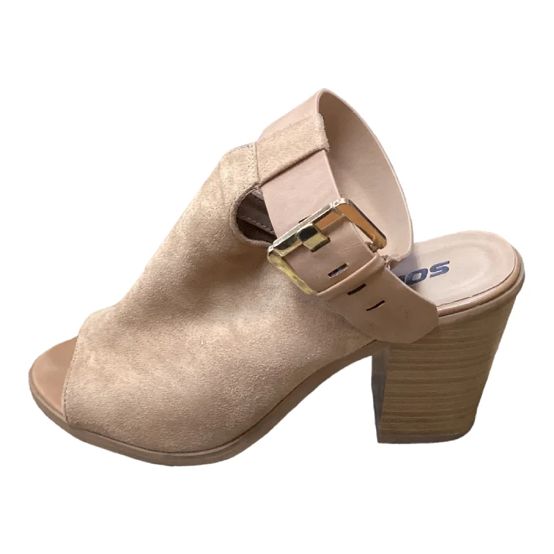 Warm Winter Boots Sandals Heels Block By Soda In Tan, Size: 7