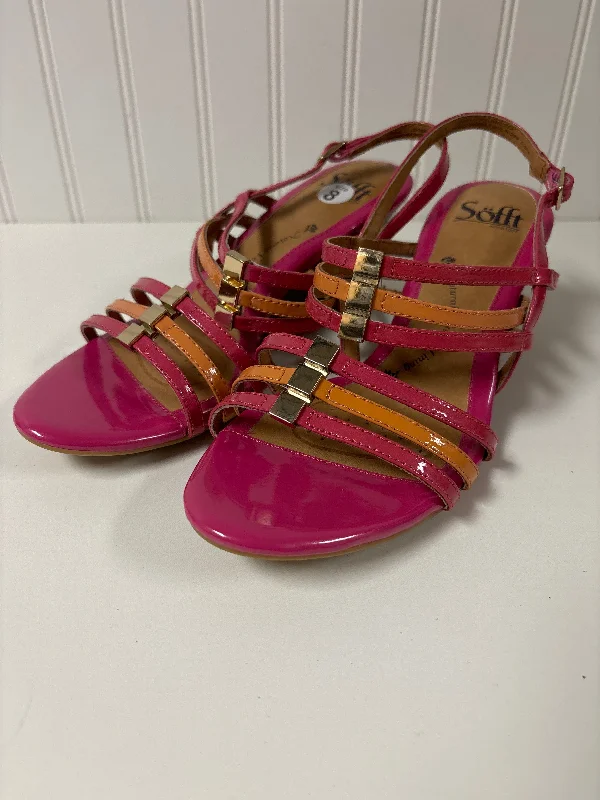Classic Hiking Footwear Sandals Heels Wedge By Sofft In Pink, Size: 8