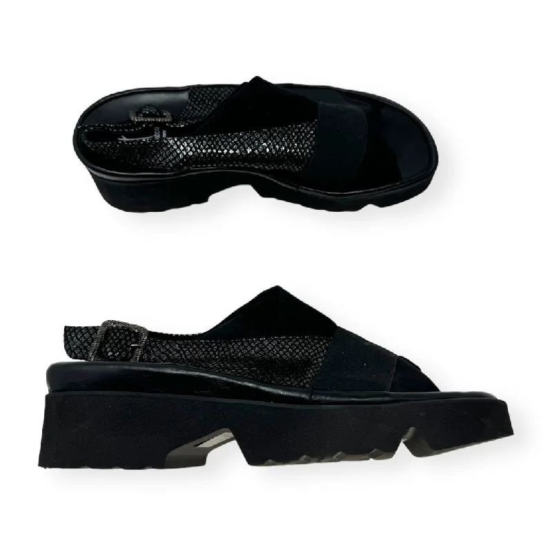 Fashionable Hiking Shoes Black Sandals Heels Wedge Thierry Rabotin, Size 10