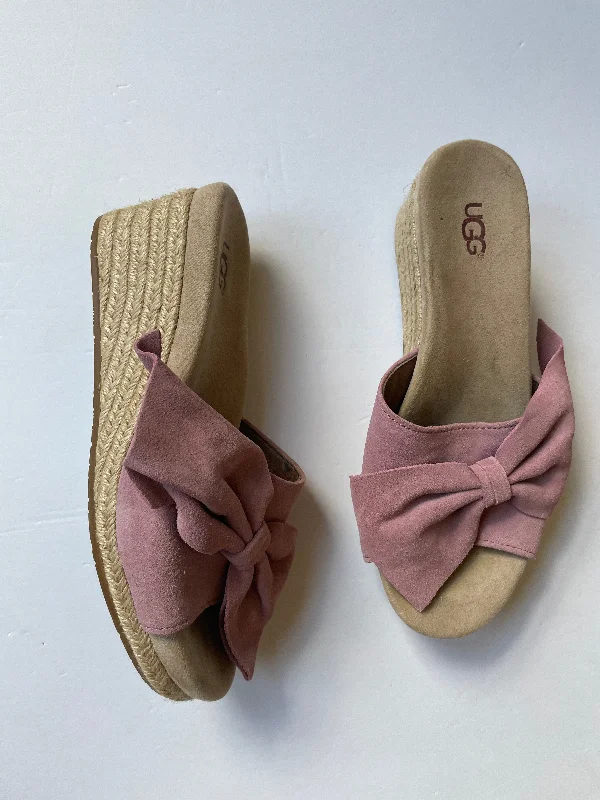 Cozy Winter Shoes Sandals Heels Wedge By Ugg In Pink, Size: 8.5