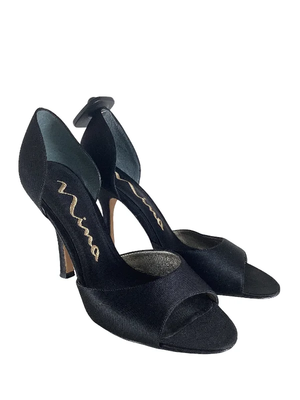 Slip-On Sneakers Collection Black Sandals Heels Stiletto Nina, Size 9