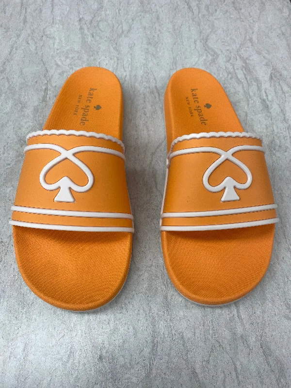 Vintage Boots Collection Sandals Designer By Kate Spade In Orange & White, Size: 10