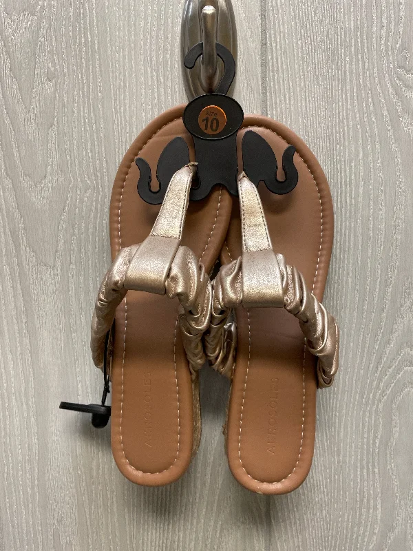 Waterproof Snow Boots Gold Sandals Heels Wedge Aerosoles, Size 10