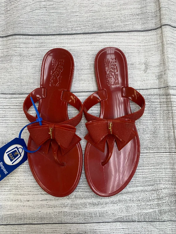 Waterproof Sports Shoes Red Sandals Flip Flops Ferragamo, Size 8