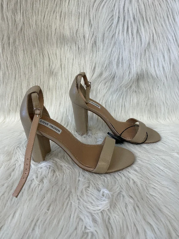 Durable Work Boots Tan Sandals Heels Block Steve Madden, Size 10