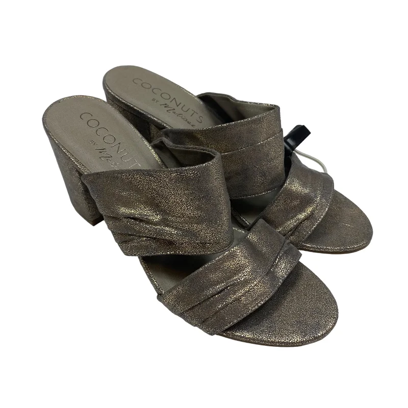 Luxury Leather Sneakers Silver Sandals Heels Block Matisse, Size 10