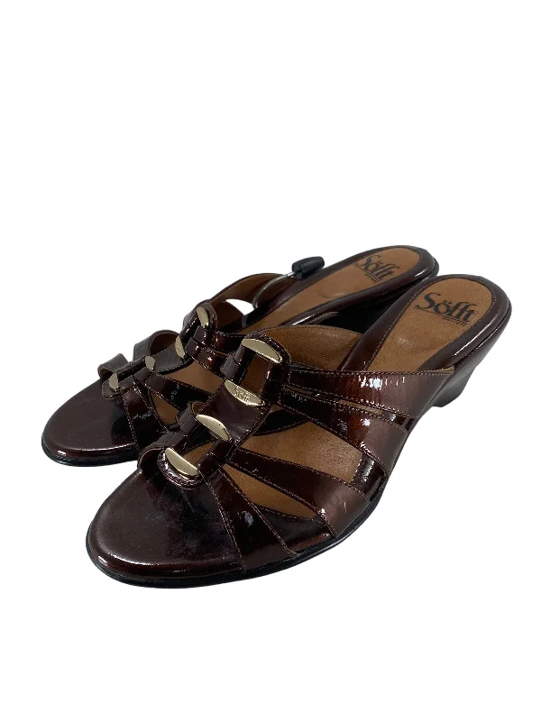 Comfortable Heeled Shoes Sandals Heels Wedge By Sofft In Brown, Size: 8