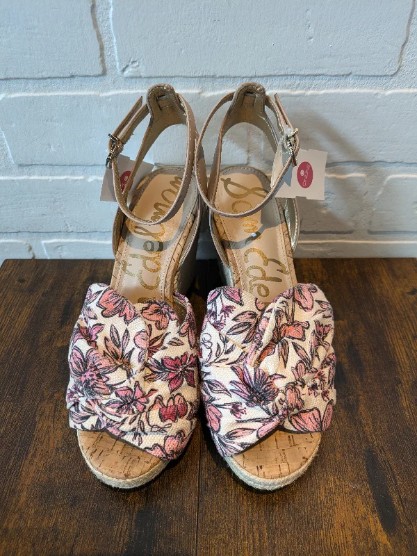 Fashionable Work Boots Sandals Heels Wedge By Sam Edelman In Pink & Tan, Size: 6.5