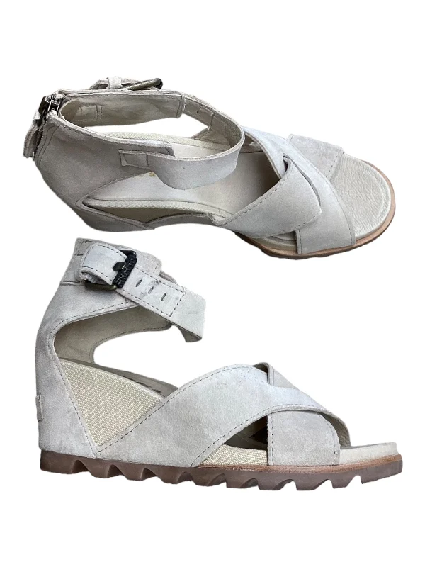 Best Hiking Boots For Winter Beige Sandals Heels Wedge Sorel, Size 7.5