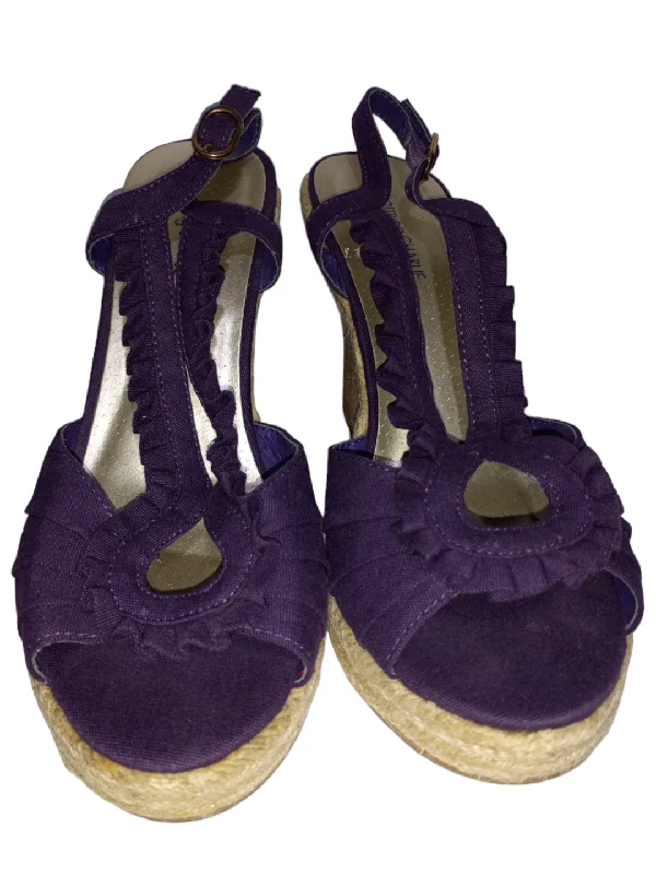 Comfortable Loafers For Work Purple Sandals Heels Wedge Charming Charlie, Size 6.5
