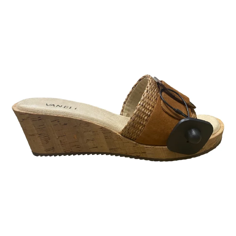 Outdoor Athletic Shoes Tan Sandals Heels Wedge Vaneli, Size 9.5