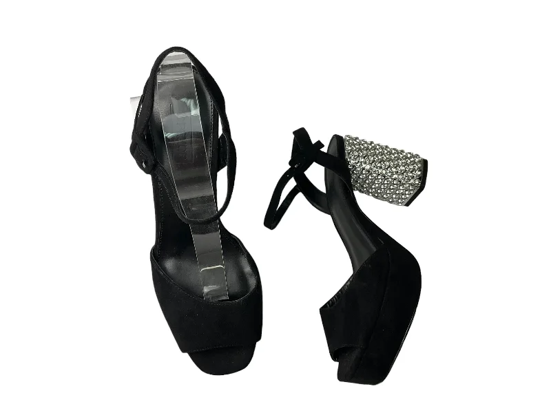 Stylish Casual Footwear Sandals Heels Block By Top Shop In Black Silver, Size: 11