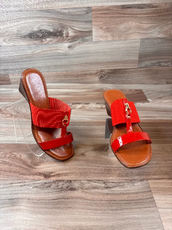 Comfortable Slippers Online Red Sandals Heels Wedge Italian Shoemakers, Size 8