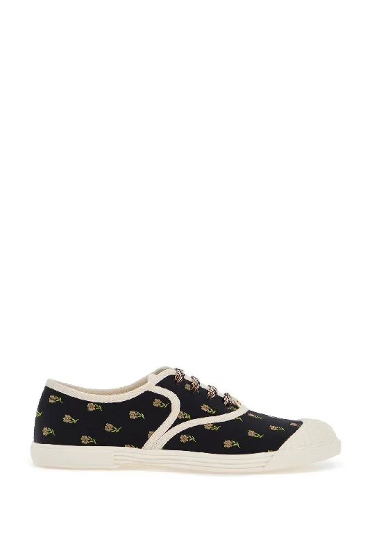 Best Sneakers For Running Valentino Garavani Black Cotton Sneakers With Floral Pattern And Rubber Sole Best Sneakers For Running Valentino Garavani Black Cotton Sneakers With Floral Pattern And Rubber Sole