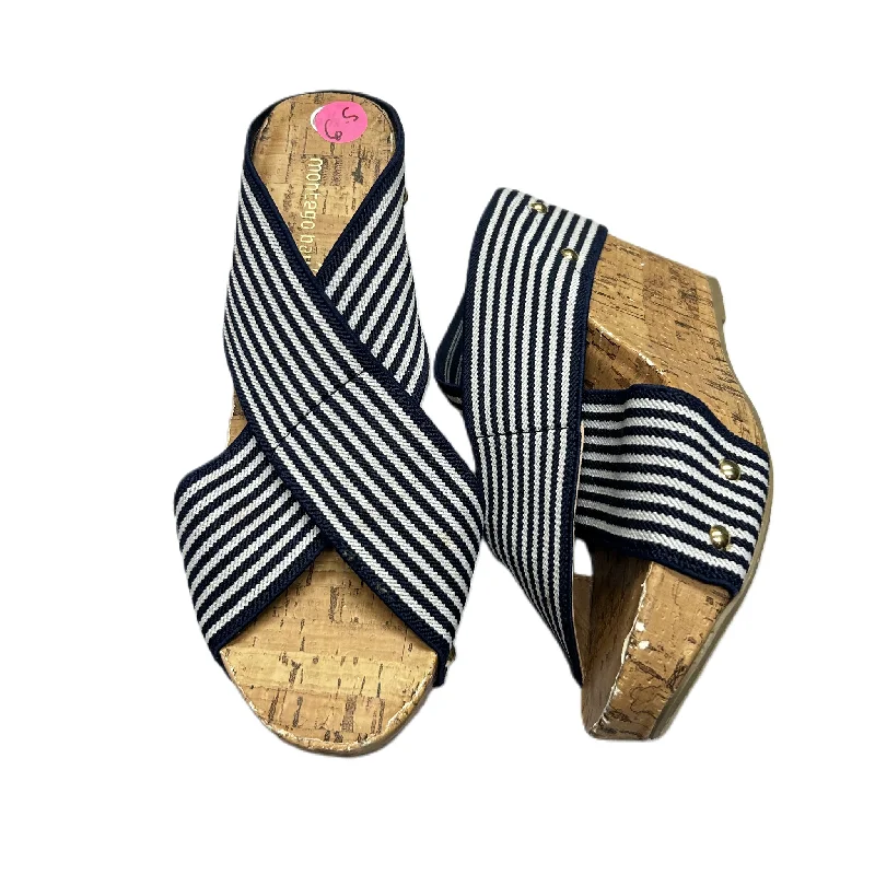 Light Running Shoes Navy Cream Sandals Heels Wedge By Montego Bay, Size: 6.5