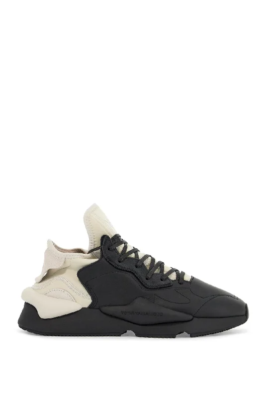 Comfortable Hiking Shoes Y-3 Black Fabric And Leather Kaiwa Sneakers For Men