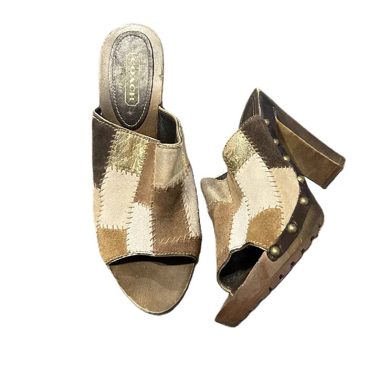 Trendy High Top Sneakers Brown & Cream Sandals Heels Block By Coach, Size: 8.5