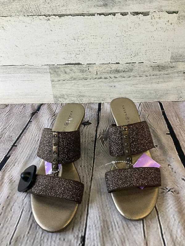 Elegant Wedding Shoes Bronze Sandals Heels Block Karen Scott, Size 8