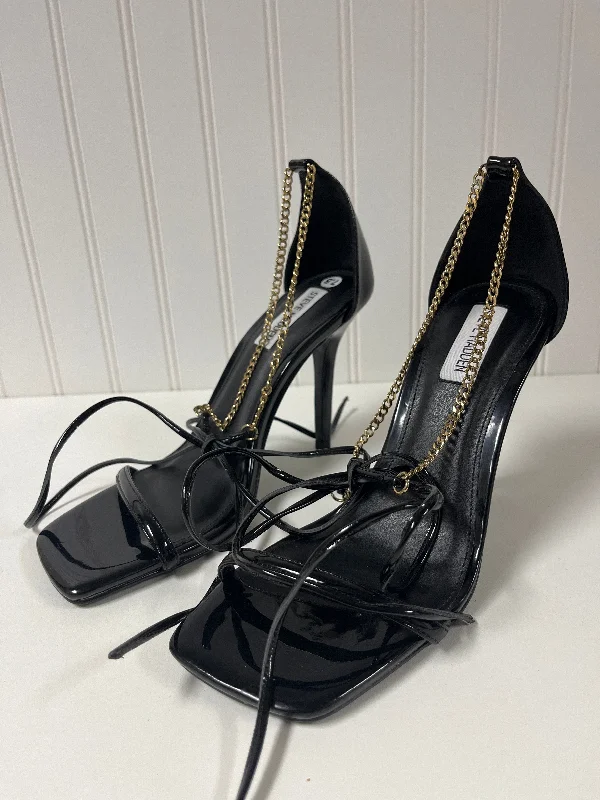 Warm Hiking Boots Black Sandals Heels Stiletto Steve Madden, Size 7.5