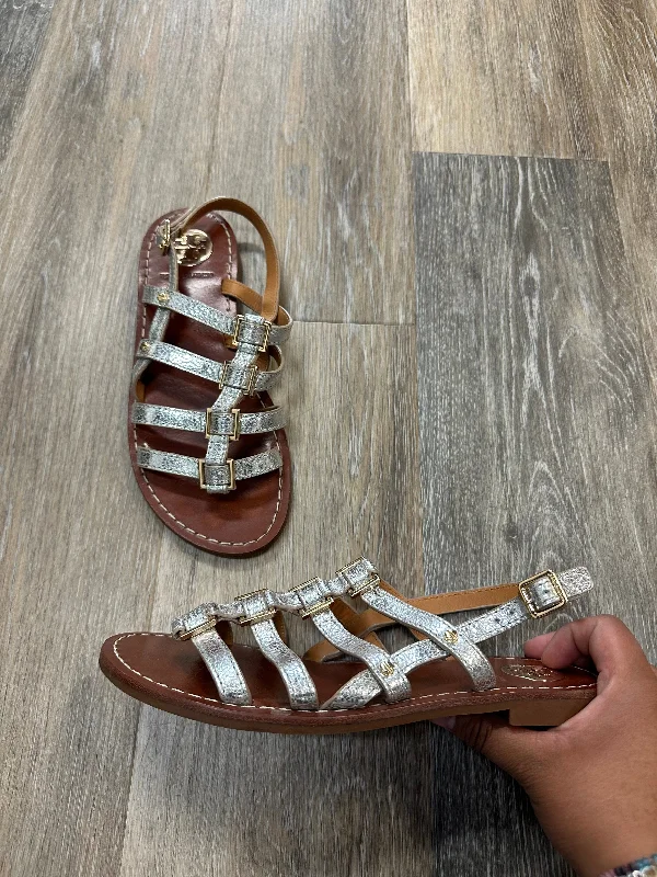 Luxury Running Shoes Silver Sandals Designer Tory Burch, Size 6.5