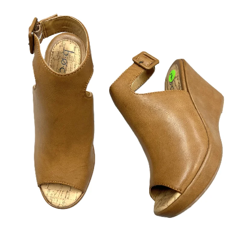 Luxury Running Shoes Sandals Heels Wedge By Boc In Tan, Size: 7