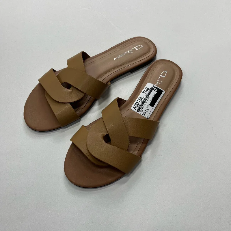 Stylish High Heels Tan Sandals Flip Flops Cl By Laundry, Size 6.5