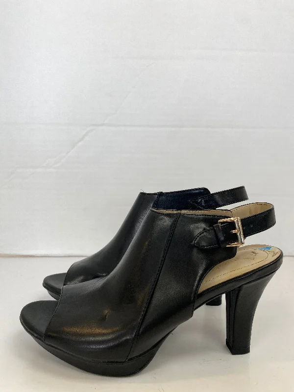 Leather Casual Shoes Sandals Heels Block By Naturalizer In Black, Size: 6.5