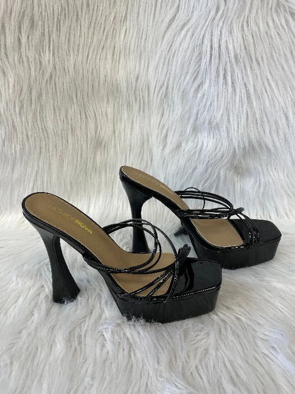 High Fashion Sneakers Black Sandals Heels Block Fashion Nova, Size 10