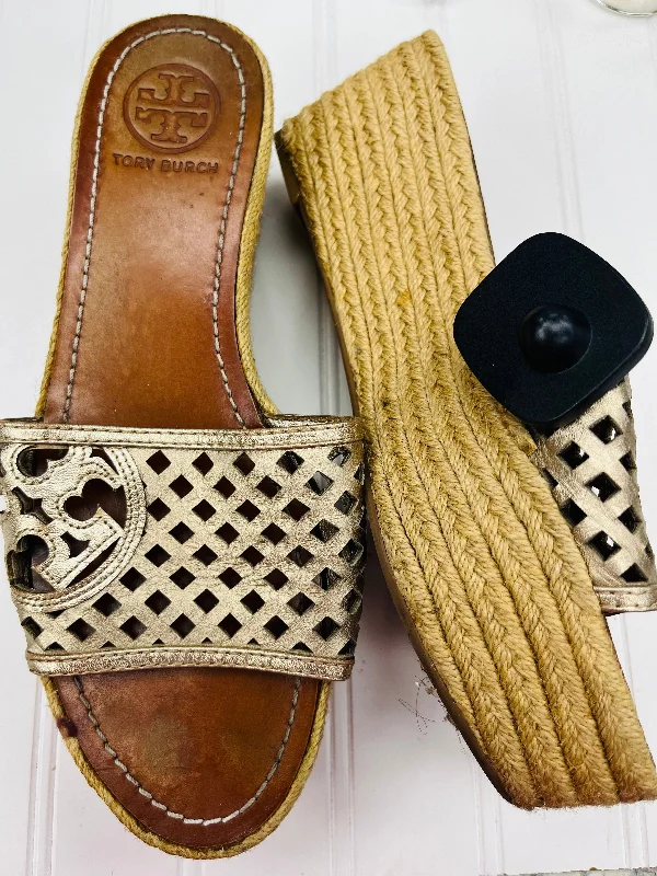 Trendy Platform Sneakers Sandals Heels Wedge By Tory Burch In Gold, Size: 9