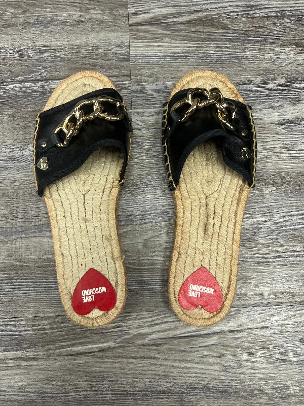 Comfortable Sports Shoes Black Sandals Designer Moschino, Size 7.5
