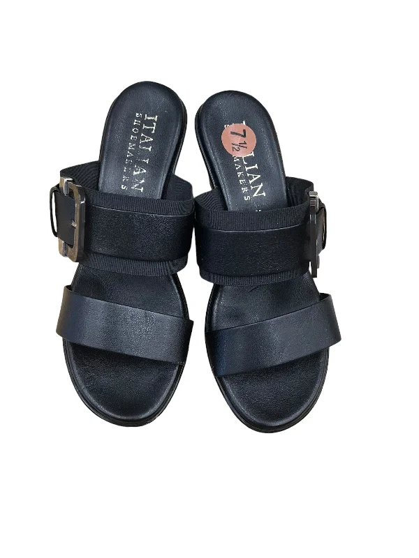 Formal Dress Footwear Black Sandals Heels Wedge Italian Shoemakers, Size 7.5