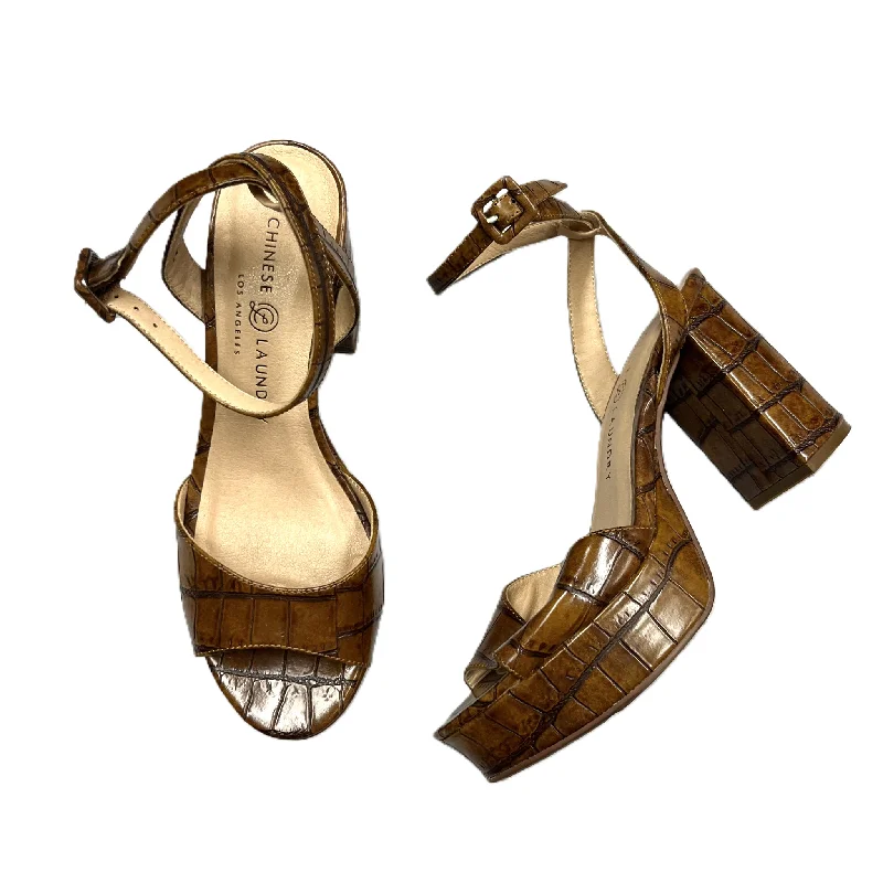Casual Sports Footwear Sandals Heels Block By Chinese Laundry In Tan, Size: 6.5