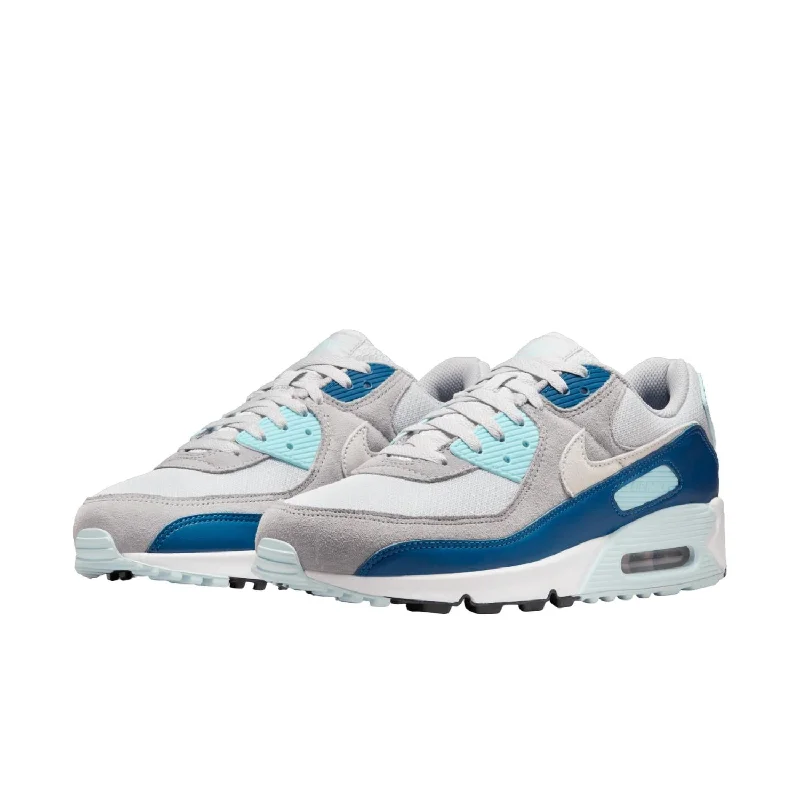 Trendy Casual Shoes Men's Air Max 90 Sneaker In Pure Platinum/glacier Blue/court Blue/white Trendy Casual Shoes Men's Air Max 90 Sneaker In Pure Platinum/glacier Blue/court Blue/white