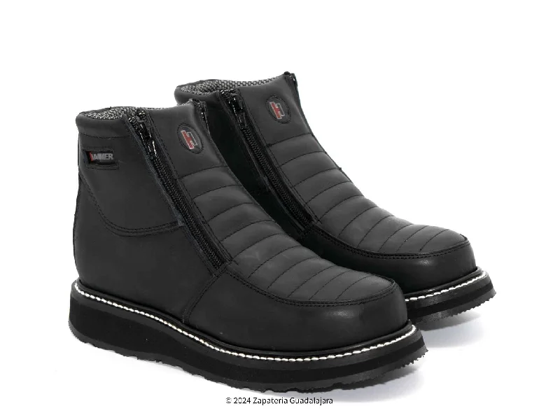 Formal Sports Shoes HM339 MEN 6" SOFT TOE DOUBLE ZIPPER BLACK LEATHER WORK BOOT