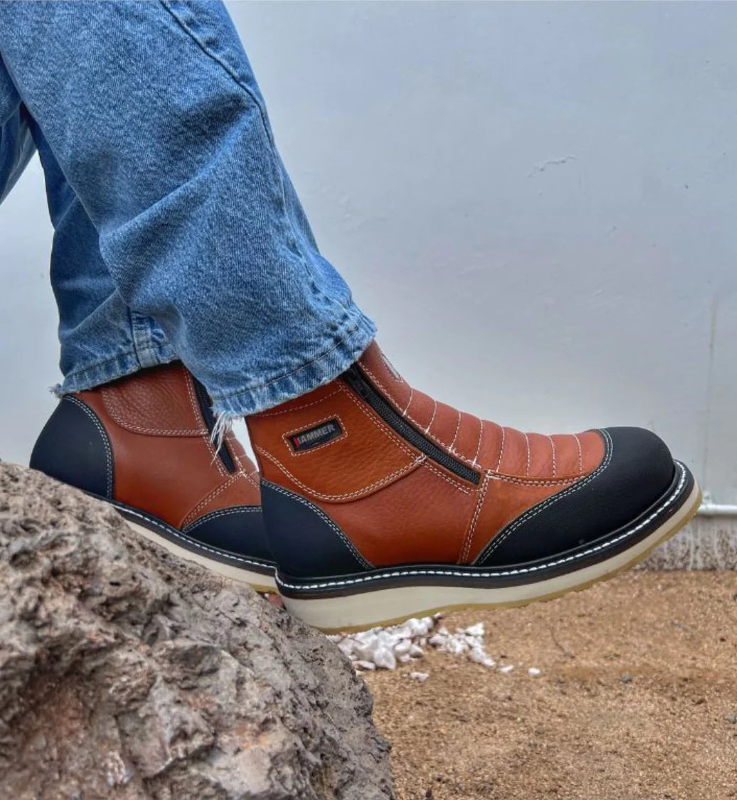 Cozy Casual Shoes ULTRA FLEX 337 6" ZIPPER DOUBLE DENSITY WORK BOOTS HONEY/BLACK
