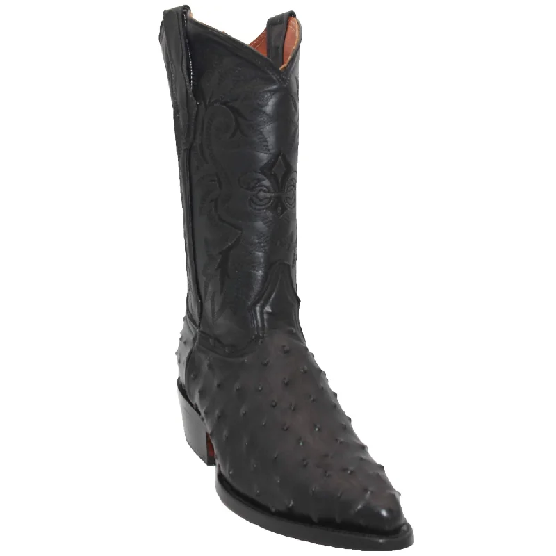 Warm Hiking Boots Mens Leather Ostrich Print J Toe Cowboy Boot